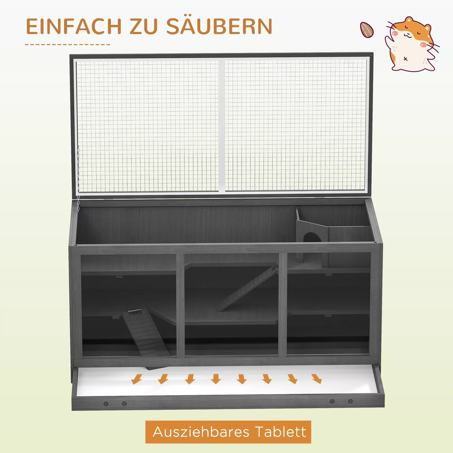 Nykštukinių žiurkių narvas, graužikų narvas, mažų gyvūnų dėžė, užrakinama, medinė, lengvai prižiūrima, pilka