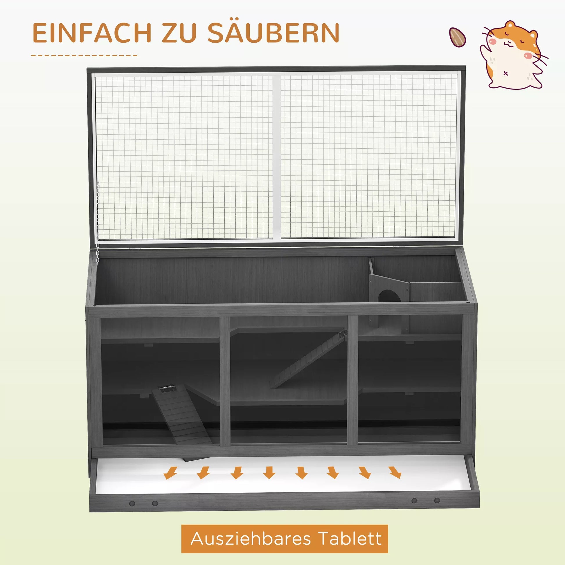 Nykštukinių žiurkių narvas, graužikų narvas, mažų gyvūnų dėžė, užrakinama, medinė, lengvai prižiūrima, pilka