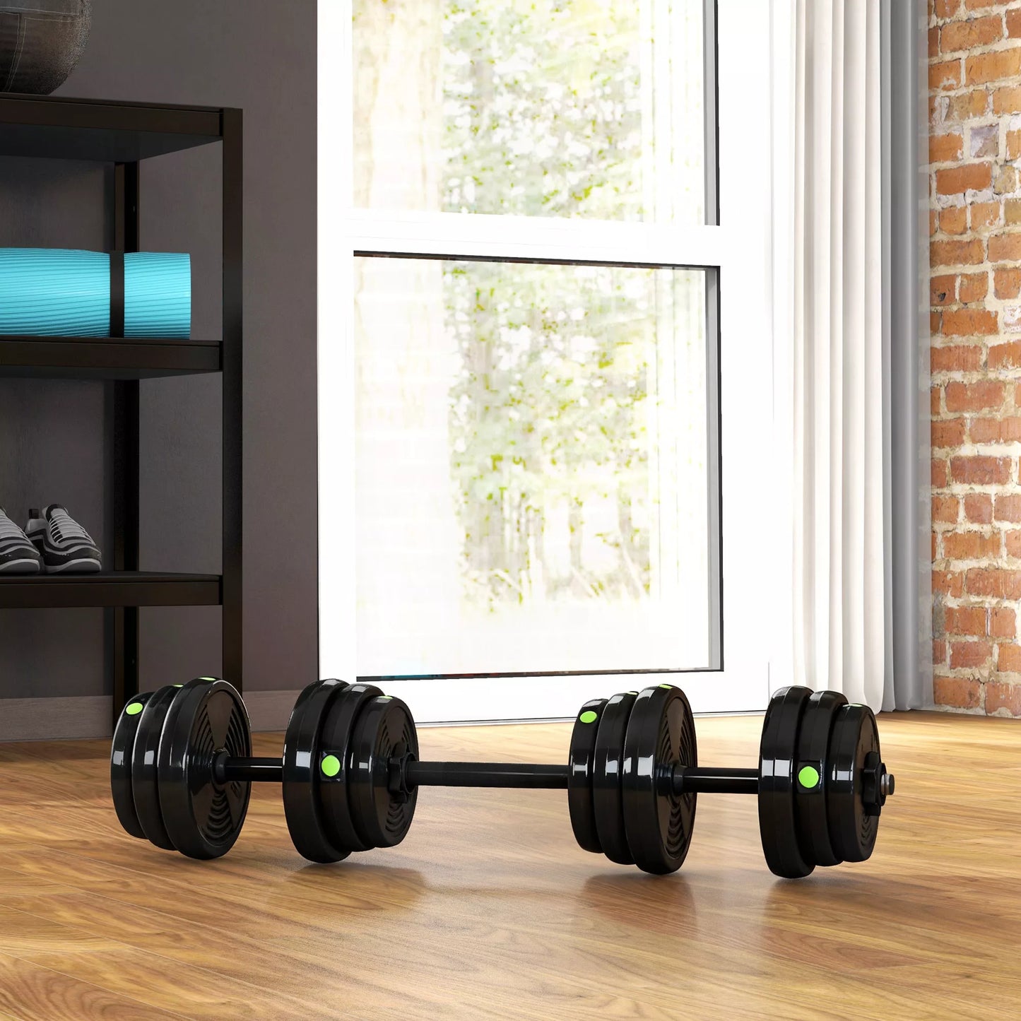 2 viename svarmenų rinkinys, ilgasis & trumpasis svorelis, 25 kg, neslystantis, apsaugantis grindis, juodas/žalias