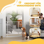 Šunų apsauginė grotelė, užtvaros grotelė, dviejų krypčių atidarymas, sieninis laikiklis su spaustukais, reguliuojamas nuo 75 cm iki 95 cm, balta spalva