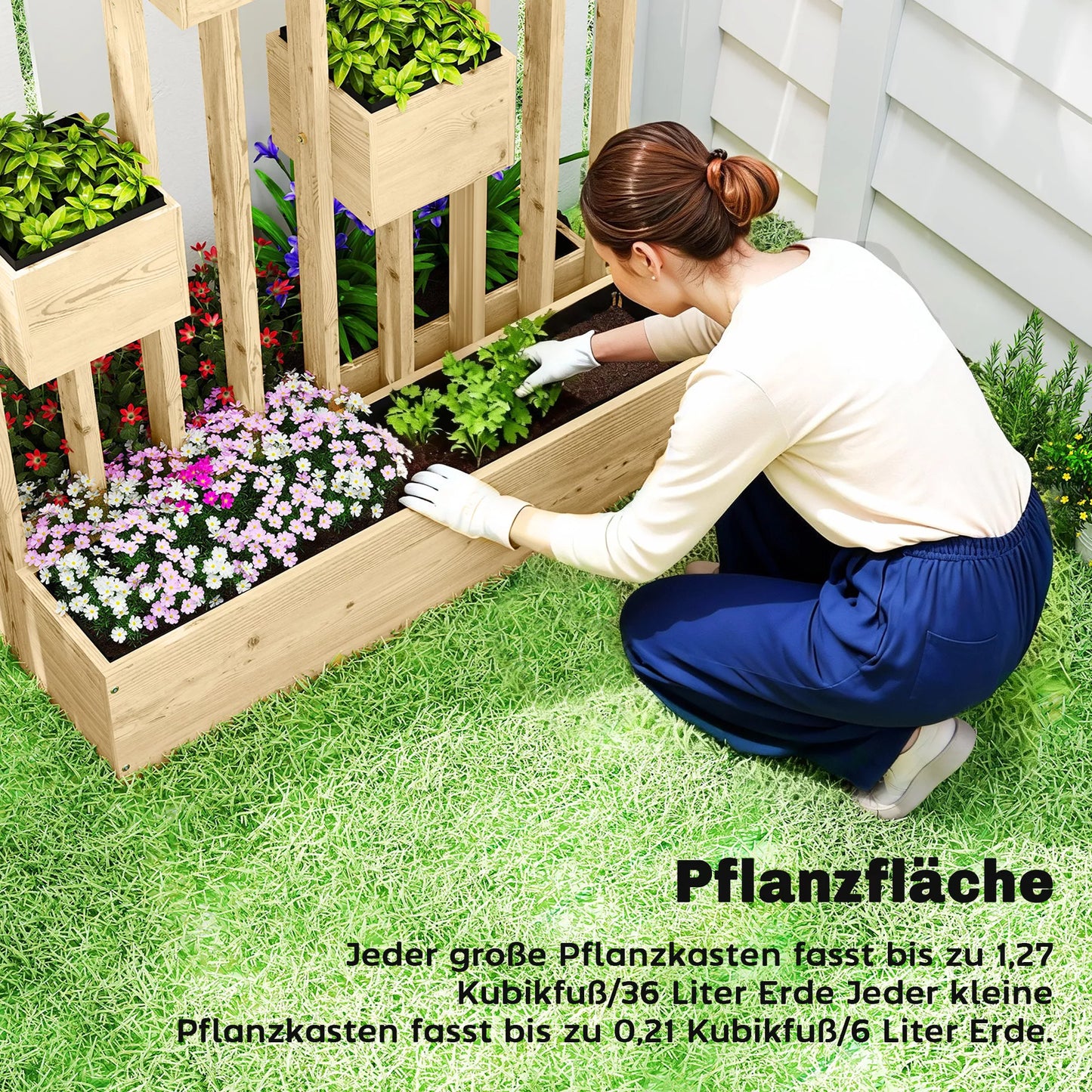 Aukštas gėlių vazonas su grotelėmis, medinis vazonas, gėlių vazonas, 90 x 45 x 170 cm