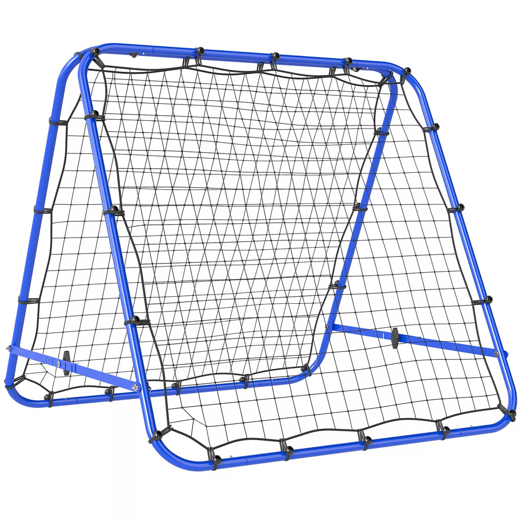 Dvigubas atmušėjas futbolui, reguliuojama atmušimo sienelė su 5 kampinėmis pozicijomis, tinklinis atmušėjas, 100 x 68-95cm atmušimo vartai jaunimui, atmušimo sienelė rankinio treniruotėms, mėlynas