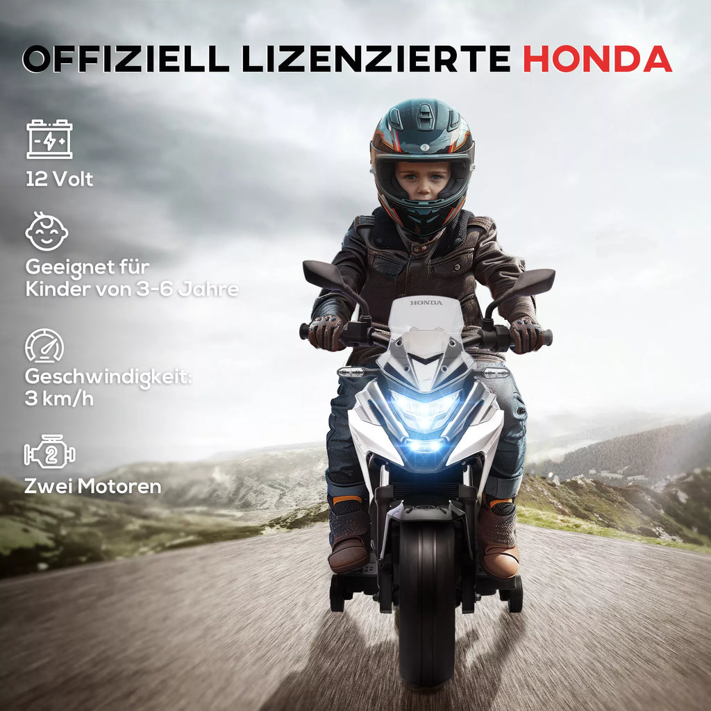 Elektrinis vaikų motociklas, Honda, 3 km/h, muzika ir šviesa, 3–6 metai, iki 30 kg, baltas