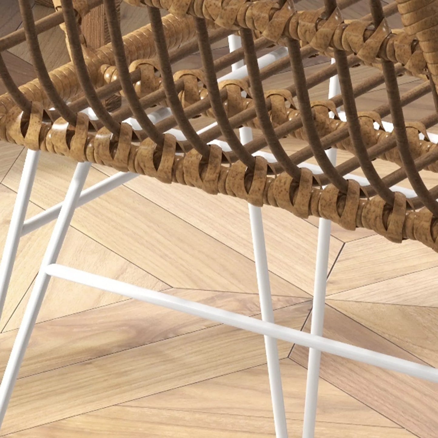 2 vnt. Boho stiliaus kėdžių komplektas, virtuvės kėdės, PE rotangas, 56 x 60 x 79 cm, Natūralus + Baltas