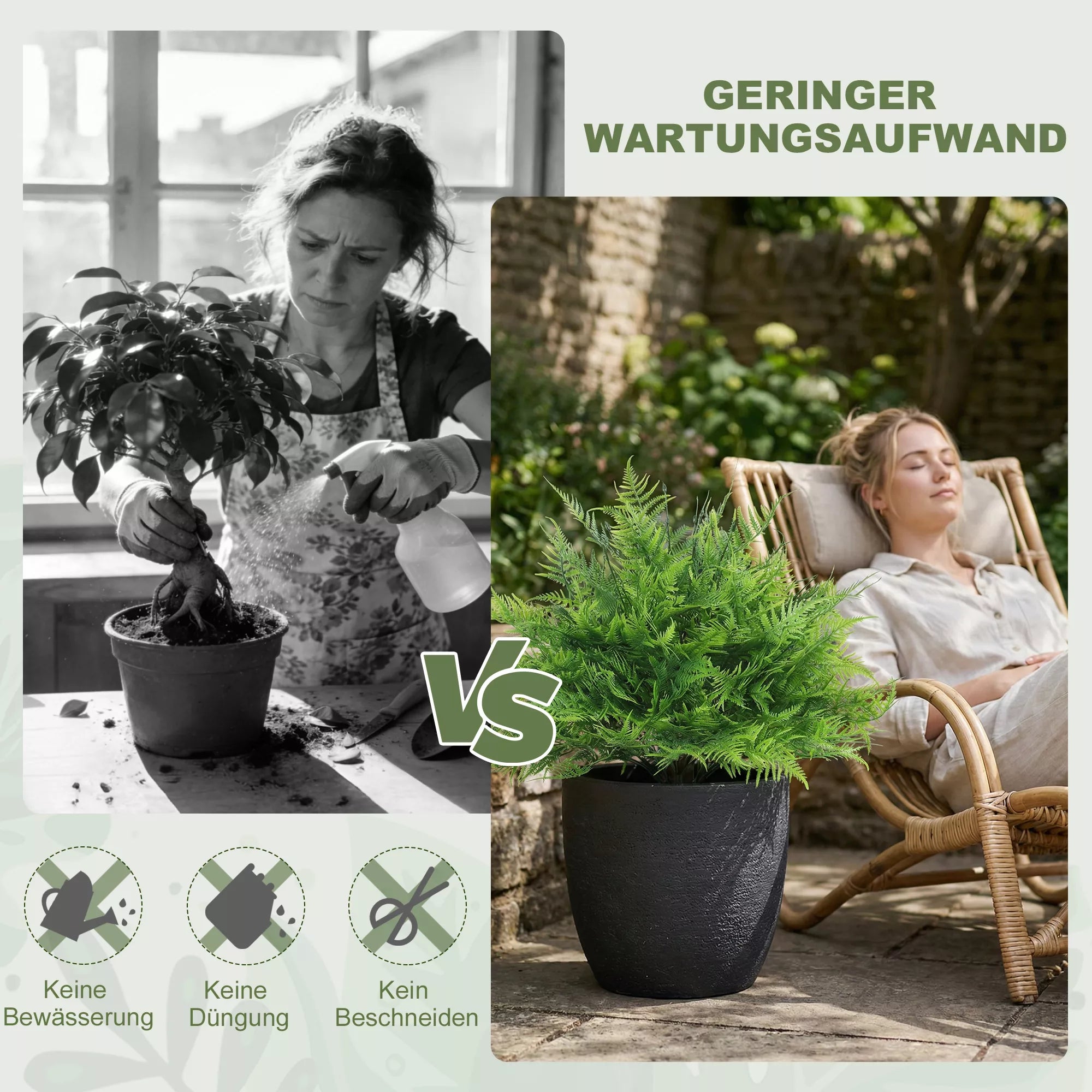 Dirbtiniai Bostono paparčio krūmai, atsparūs UV spinduliams, dirbtiniai augalai su strypais, 2 vnt. rinkinys, 60 cm, skirtas sodui, verandai