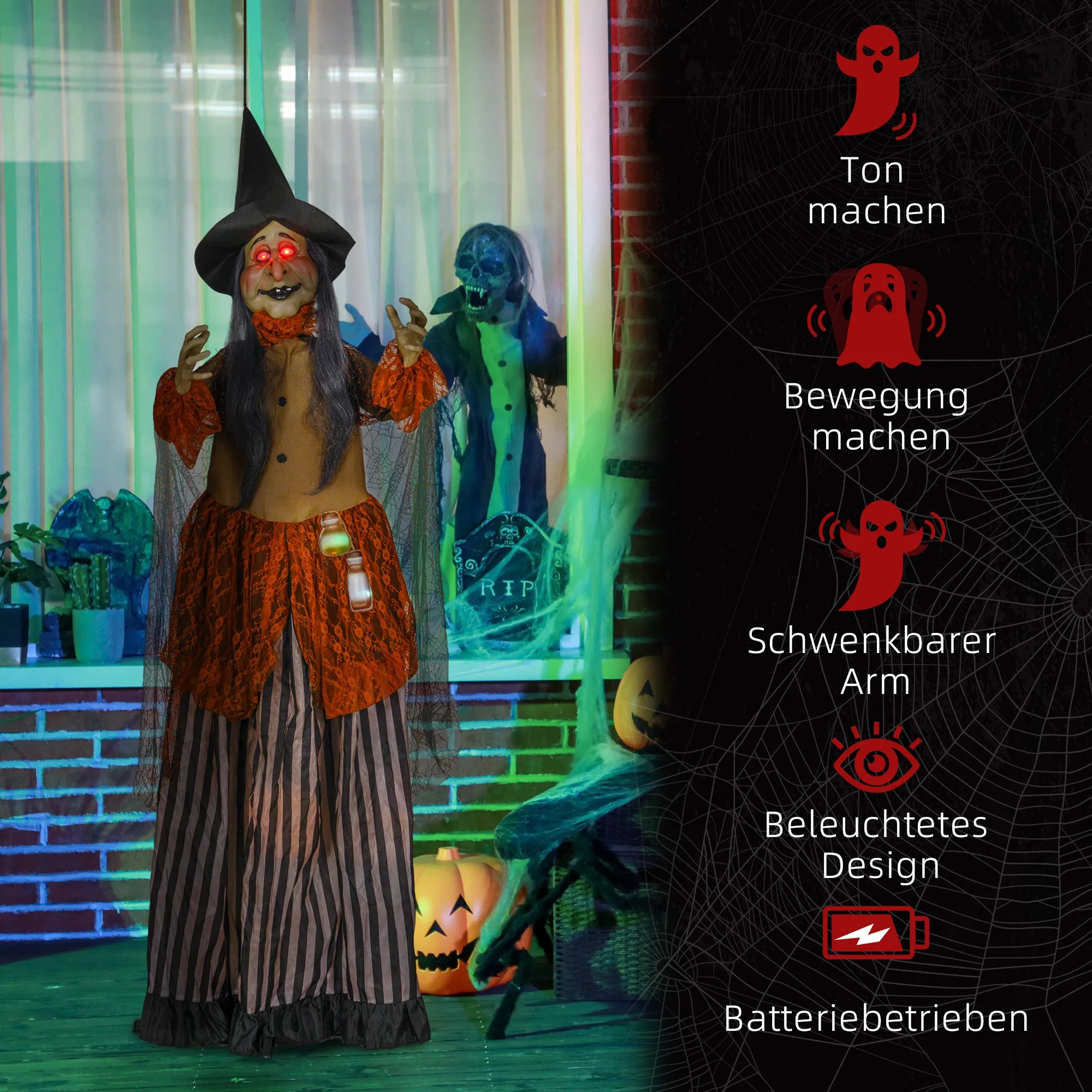 Halloweeno dekoracija raganos figūra su stebuklingų gėrimų buteliuku, 183 cm