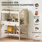 Hamsterio narvas su dviem aukštais ir lentyna 84 x 53 x 110 cm, natūralaus medžio
