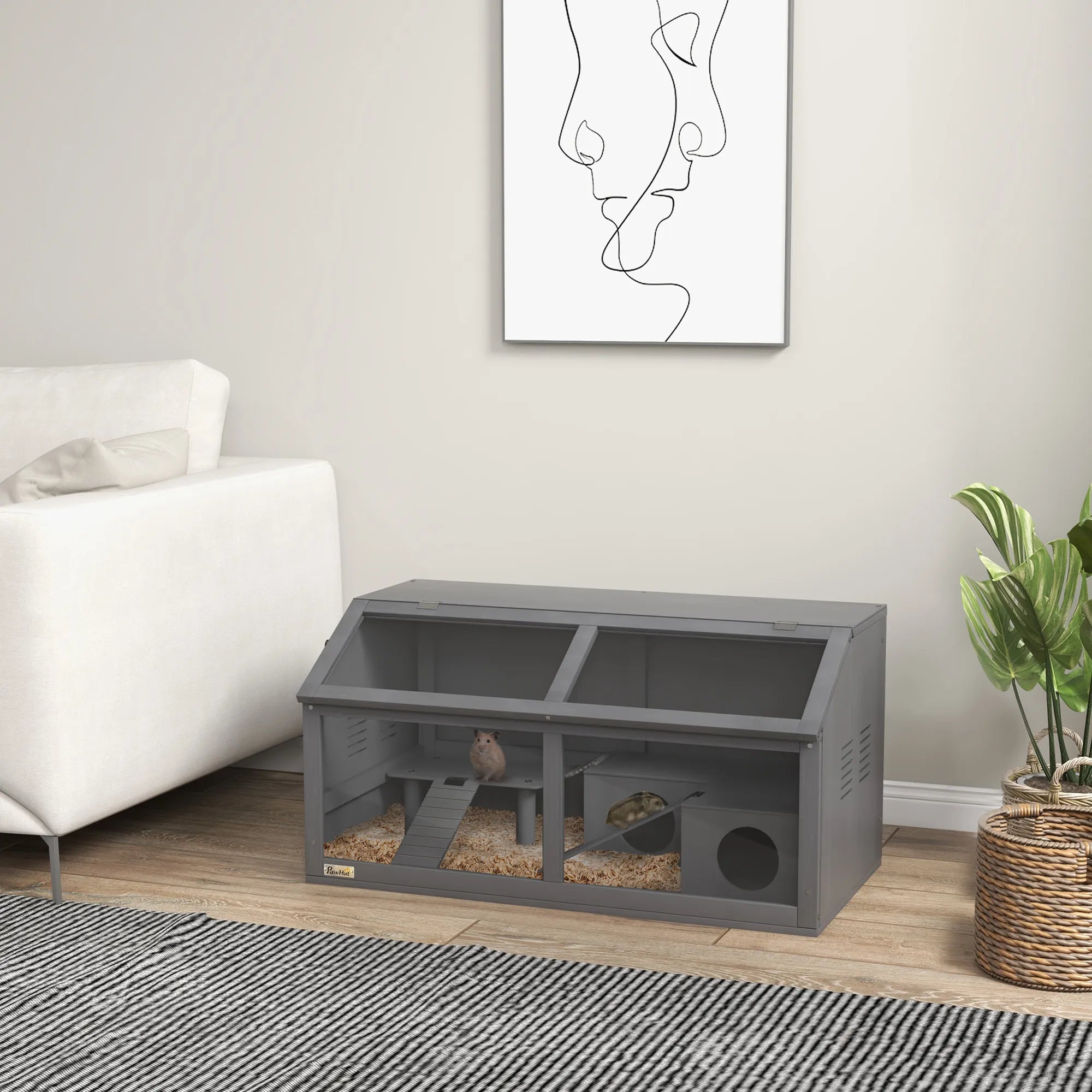 Hamsterio narvas su nameliu ir kopėčiomis 85 x 45 x 44 cm, pilkas
