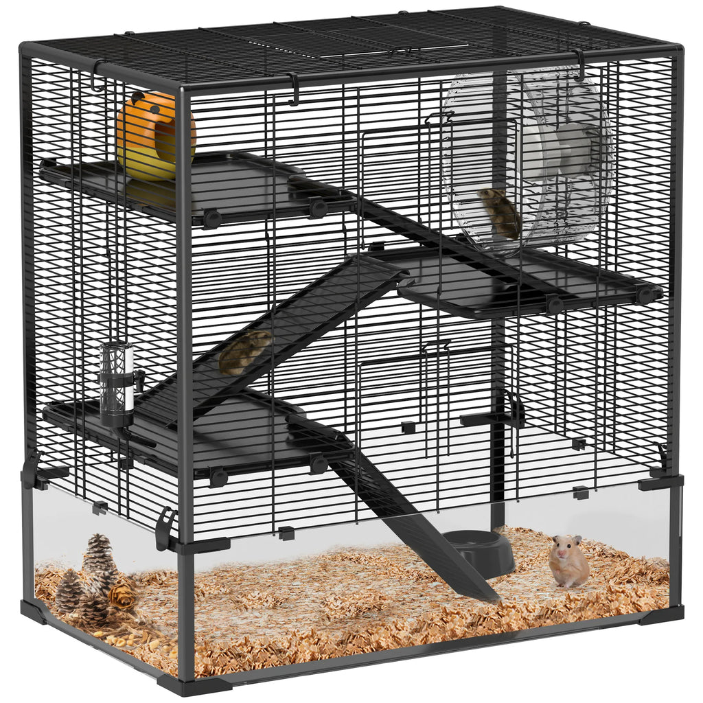 Hamsterio narvas su stikliniu pagrindu, 4 aukštų, juodas
