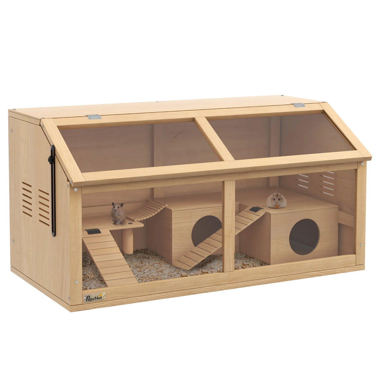 Hamsterių narvas su platforma ir nameliu, 85x45x44 cm, natūralaus medžio