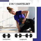 Hantelių komplektas 2-in-1, ilga ir trumpa hanteliai, 25 kg, juoda/žalia
