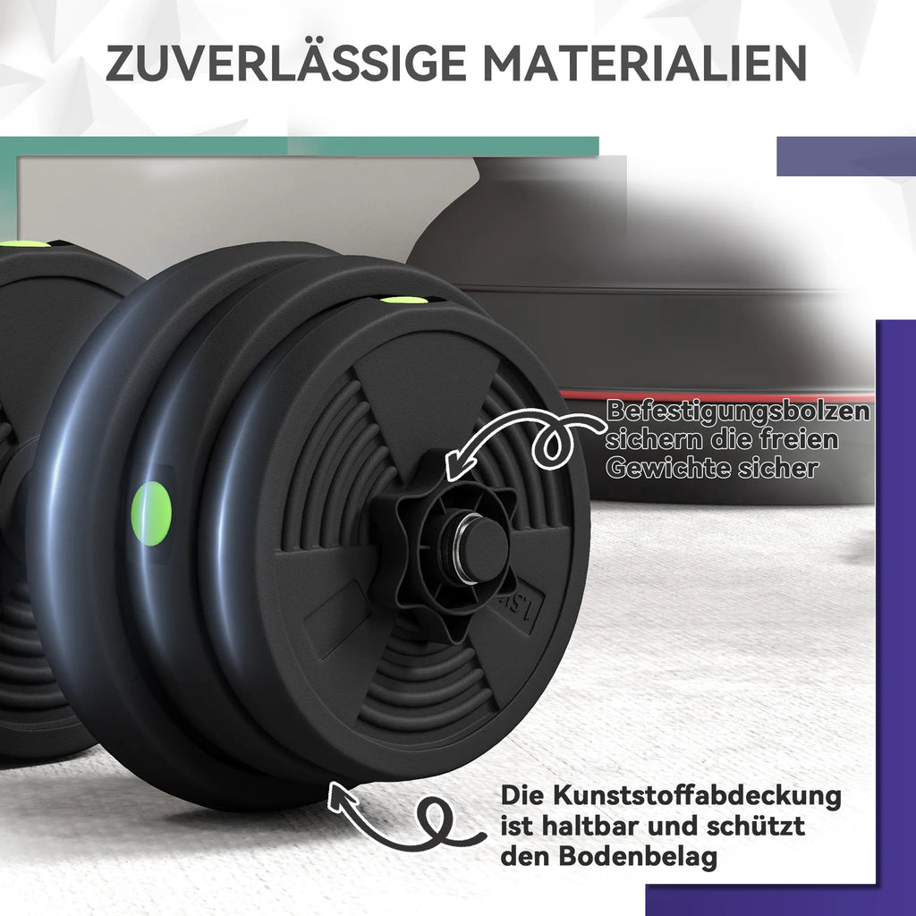 Hantelių komplektas 2-in-1, ilga ir trumpa hanteliai, 25 kg, juoda/žalia
