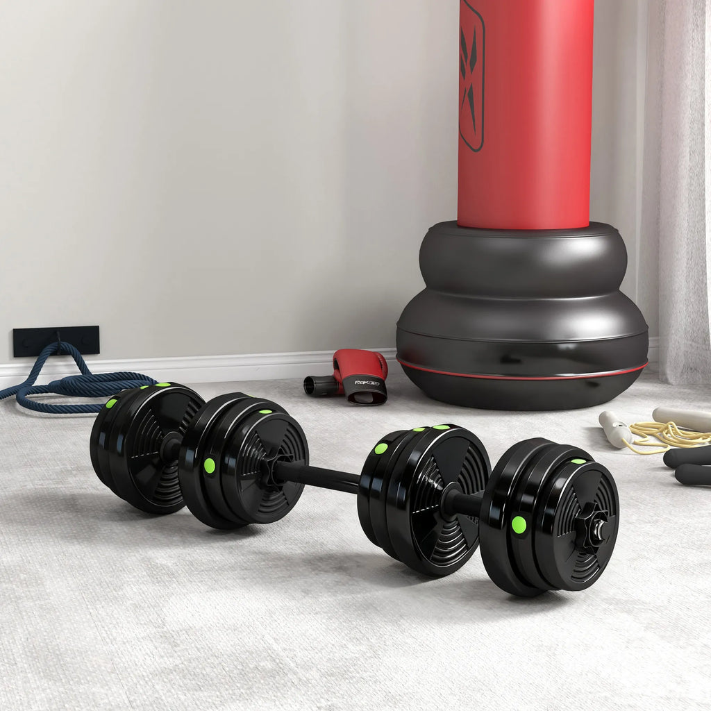 Hantelių komplektas 2-in-1, ilga ir trumpa hanteliai, 25 kg, juoda/žalia
