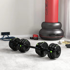 Hantelių komplektas 2-in-1, ilga ir trumpa hanteliai, 25 kg, juoda/žalia