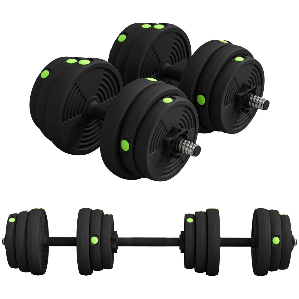 Hantelių komplektas 2-in-1, ilga ir trumpa hanteliai, 25 kg, juoda/žalia