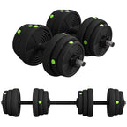 Hantelių komplektas 2-in-1, ilga ir trumpa hanteliai, 25 kg, juoda/žalia