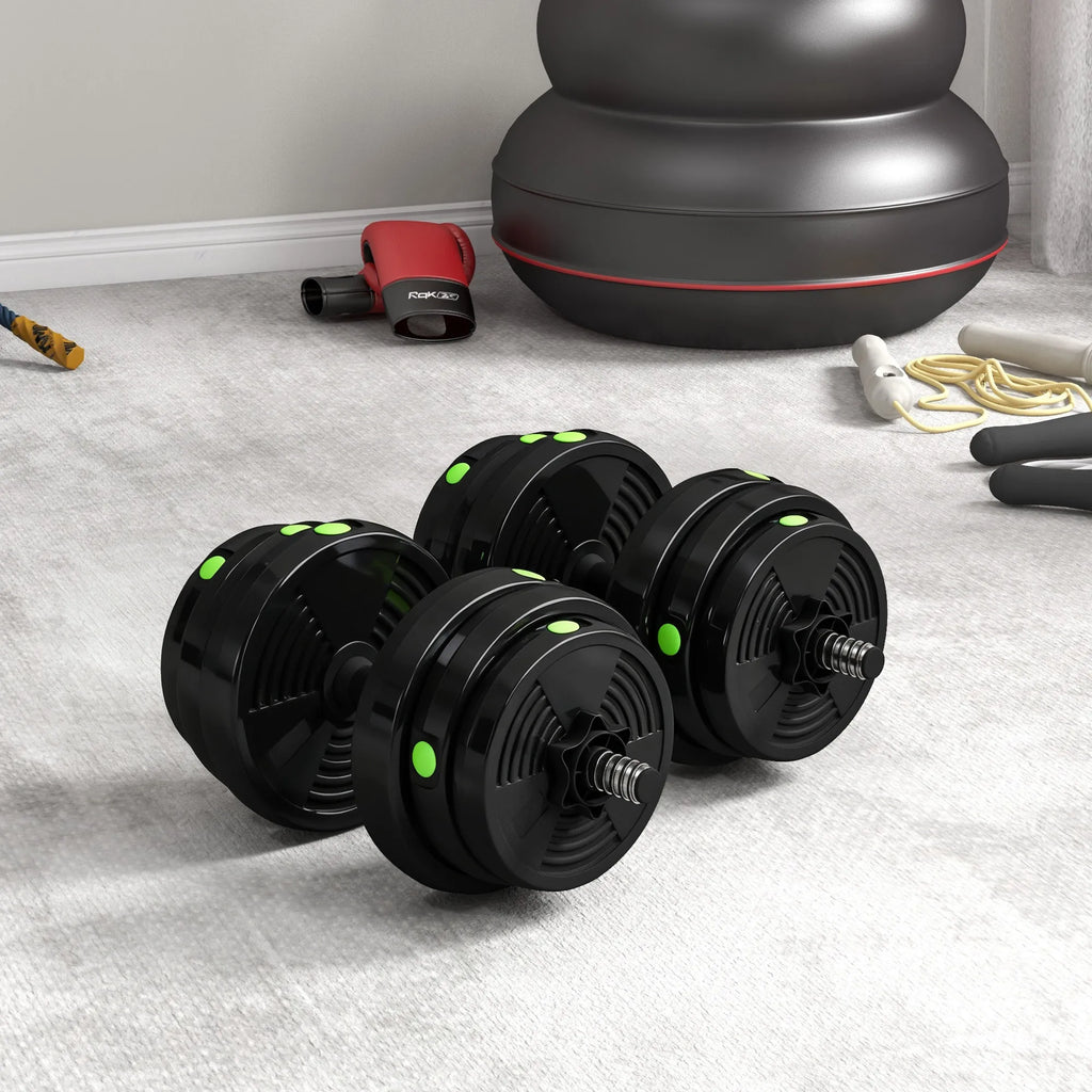Hantelių komplektas 2-in-1, ilga ir trumpa hanteliai, 25 kg, juoda/žalia