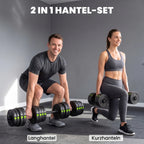Hantelių komplektas 2-in-1, reguliuojamas, 30 kg, juodai žalias