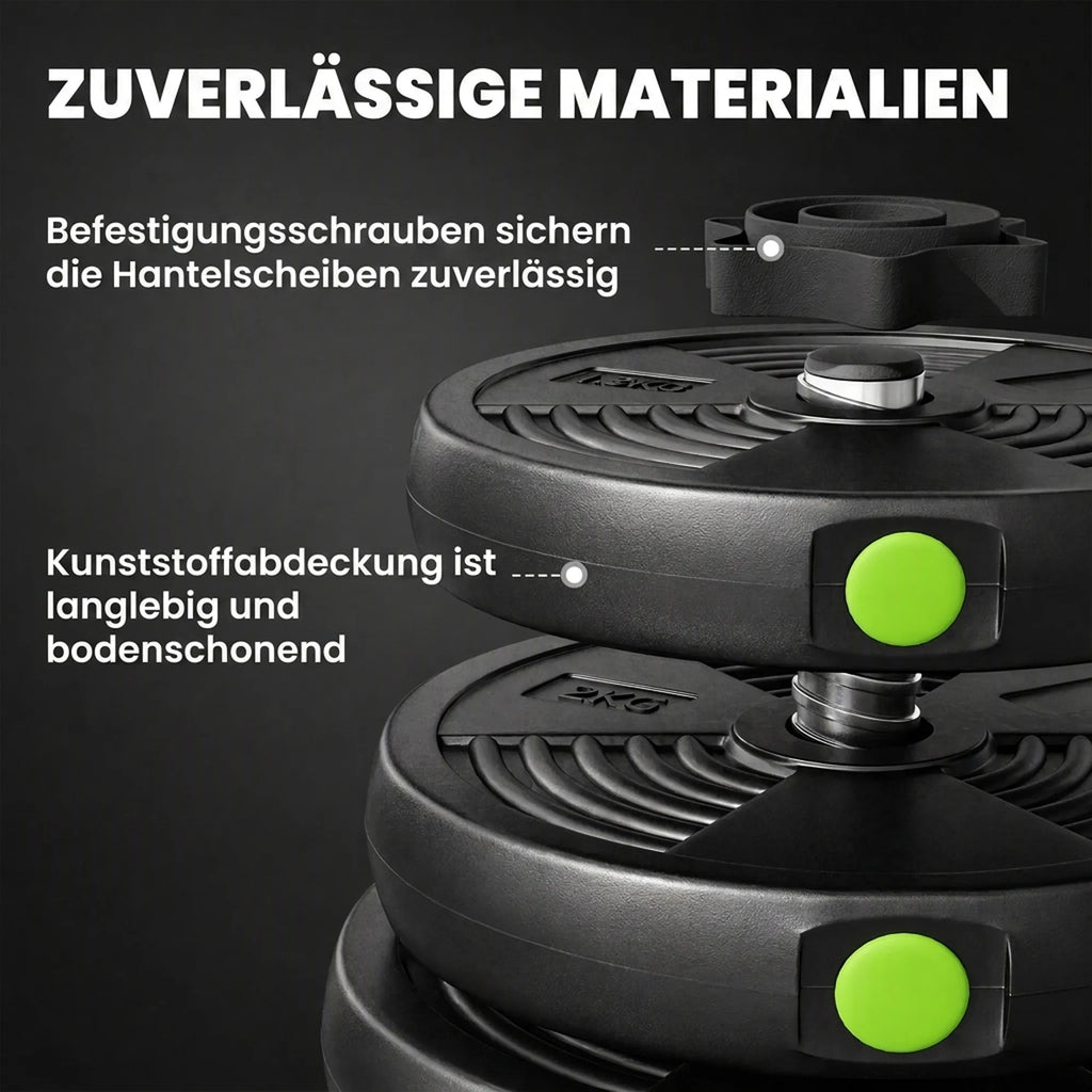 Hantelių komplektas 2-in-1, reguliuojamas, 30 kg, juodai žalias