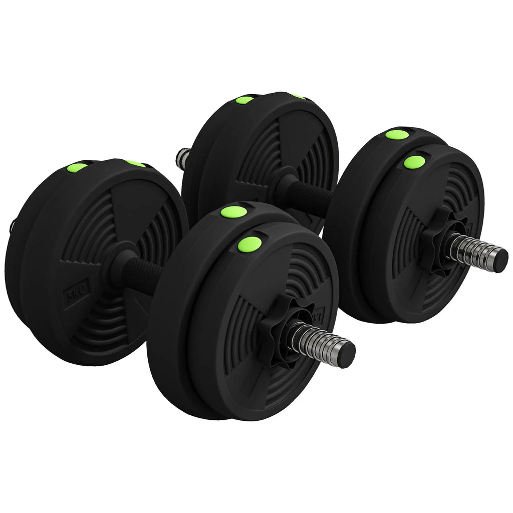 Hantelių komplektas 2-in-1, reguliuojamas svoris, 15 kg, juoda/žalia
