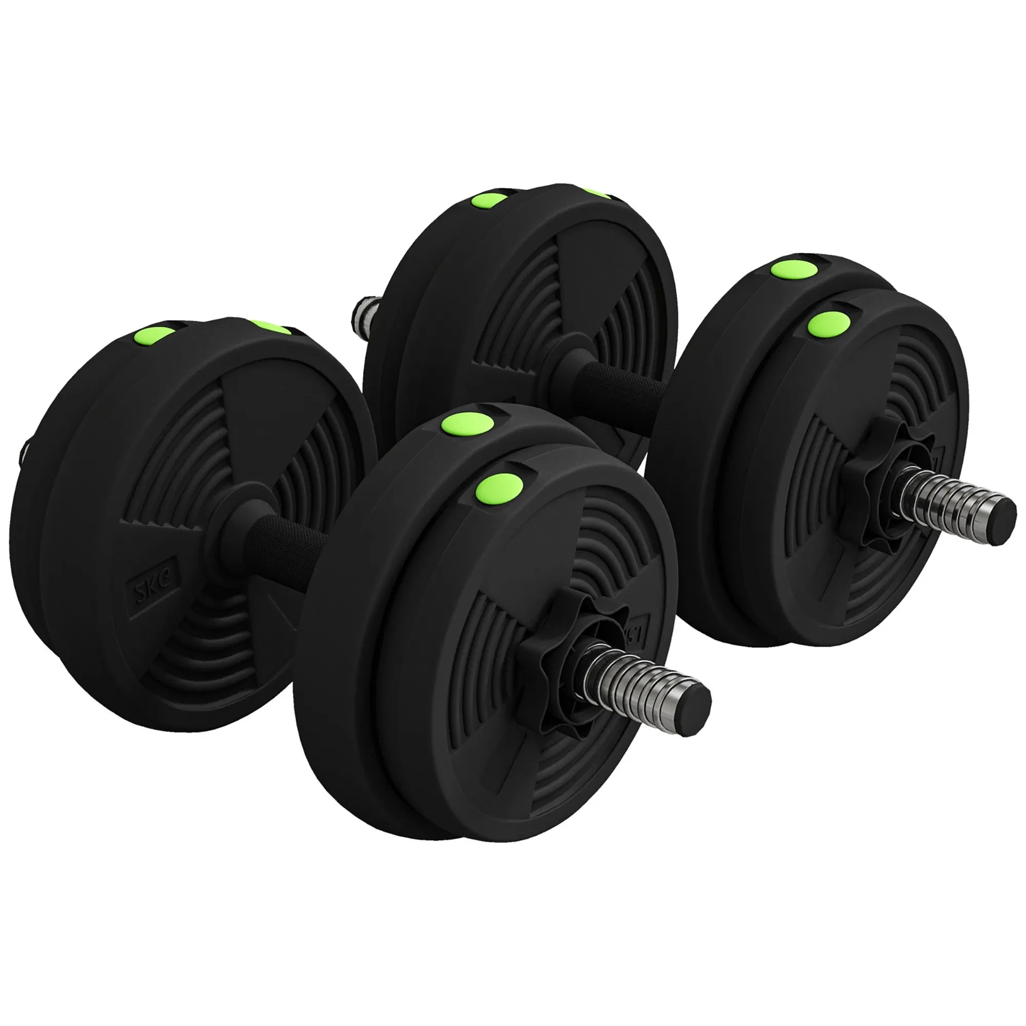 Hantelių komplektas 2-in-1, reguliuojamas svoris, 15 kg, juoda/žalia