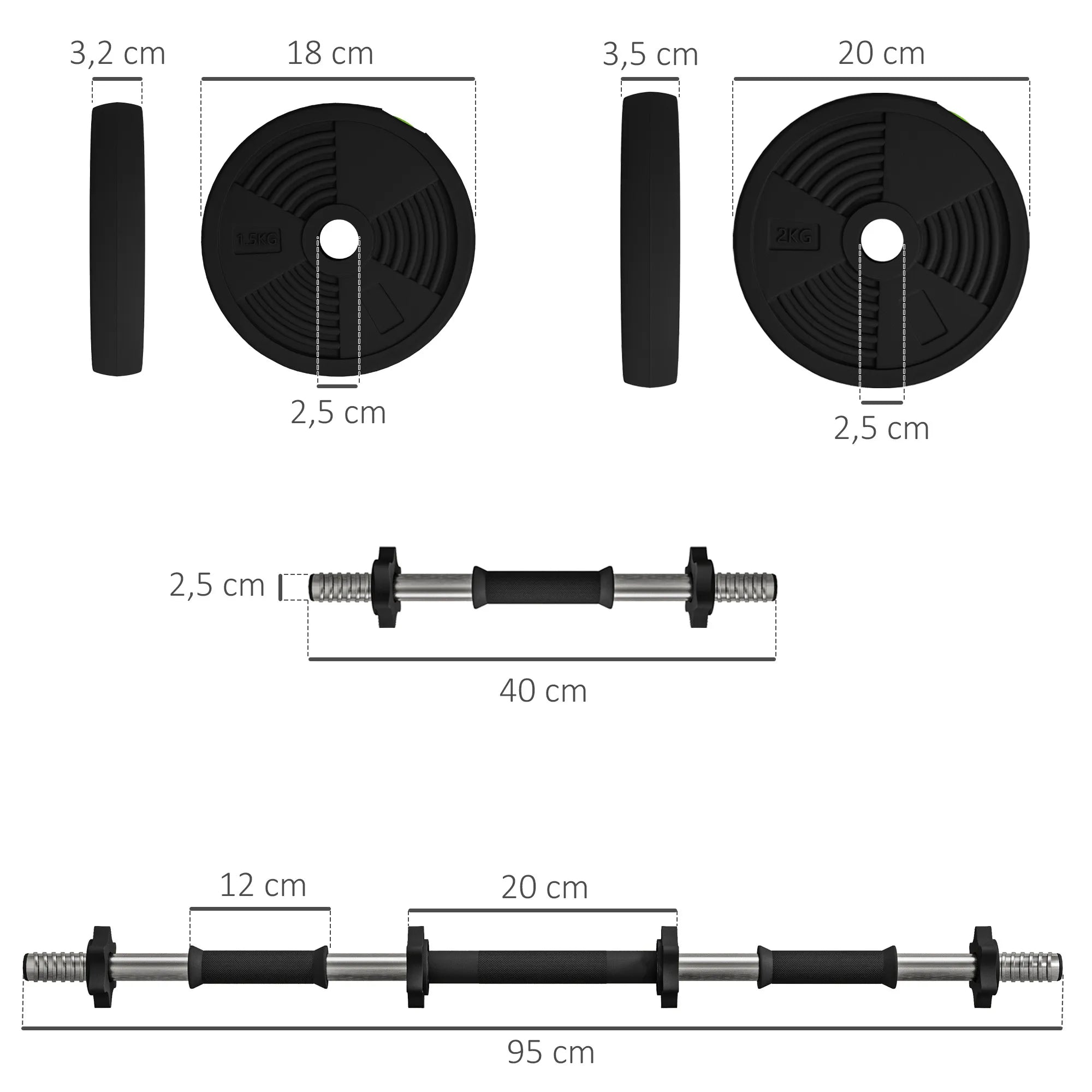Hantelių komplektas 2-in-1, reguliuojamas svoris, 15 kg, juoda/žalia