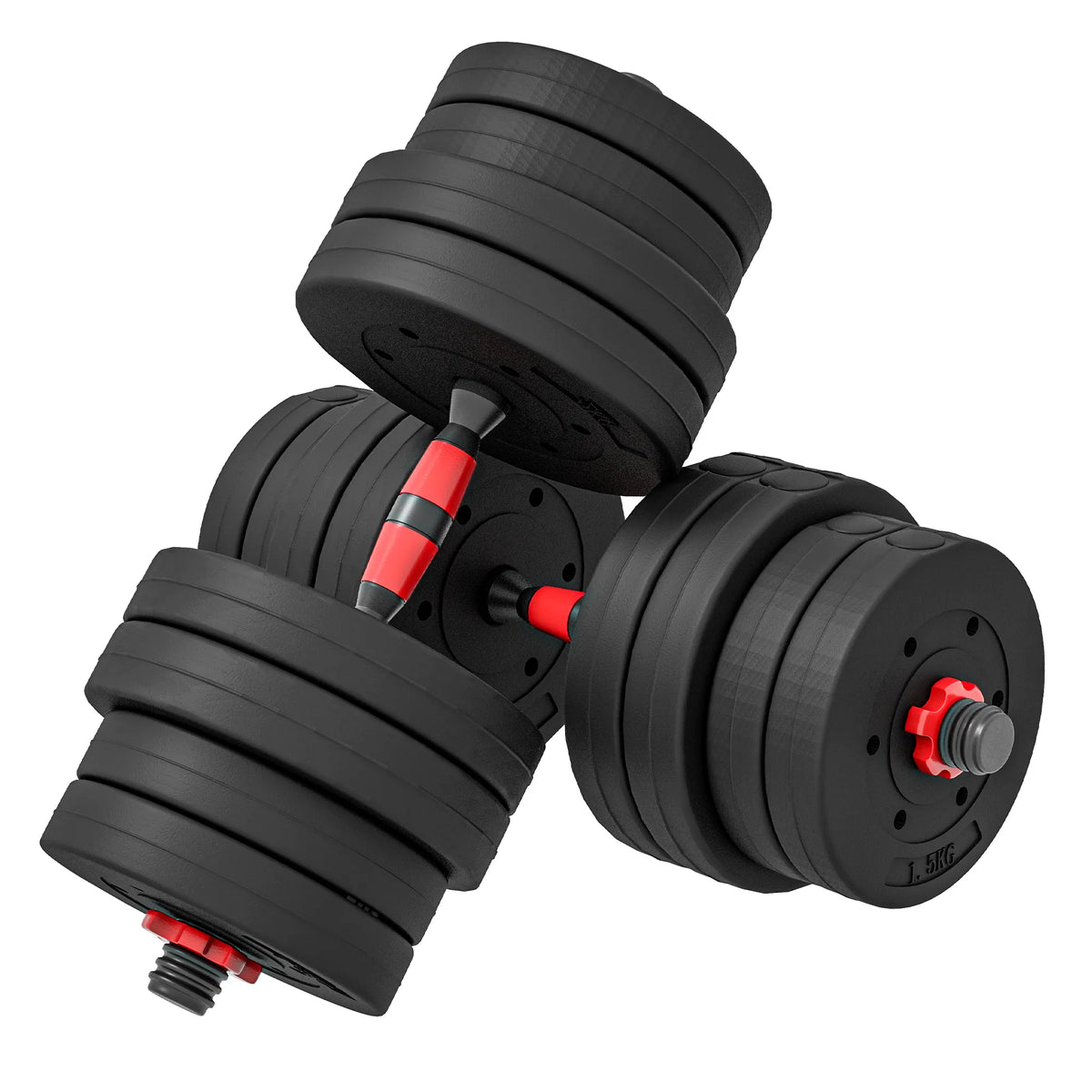 Hantelių komplektas 30 kg, reguliuojamas, 2 viename, juodas