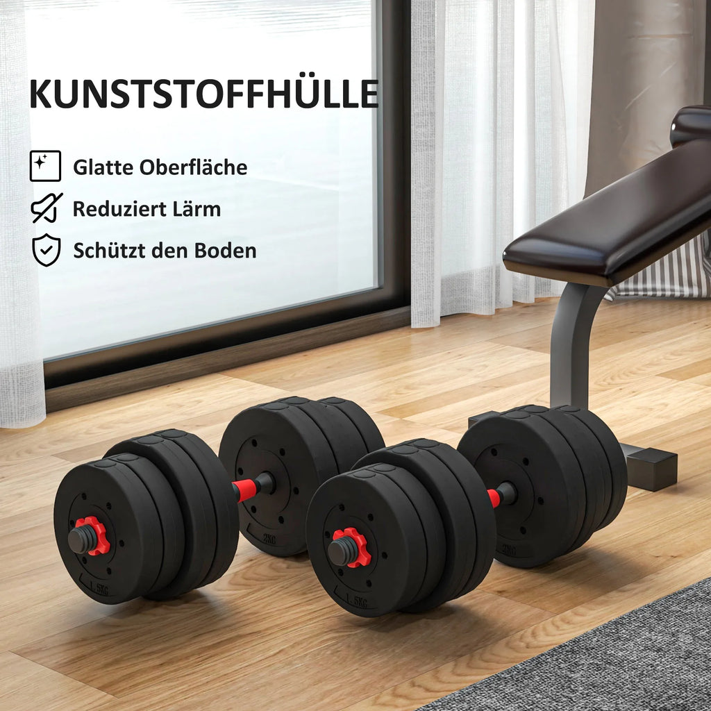 Hantelių komplektas 30 kg, reguliuojamas, 2 viename, juodas