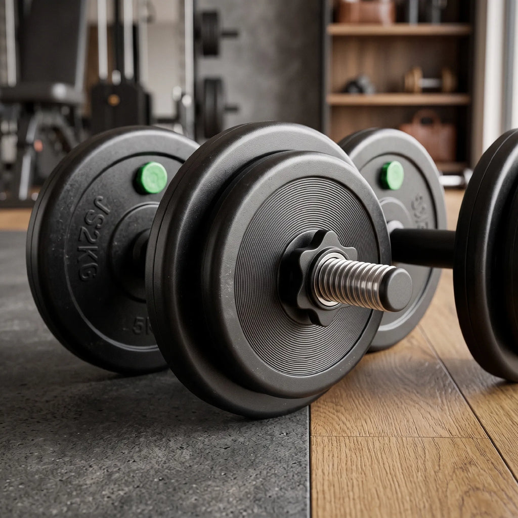 Hantelių rinkinys 2-in-1, 20 kg, sujungiamas į štangą, juodas su žalia