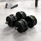 Hantelių rinkinys 2-in-1, 20 kg, sujungiamas į štangą, juodas su žalia