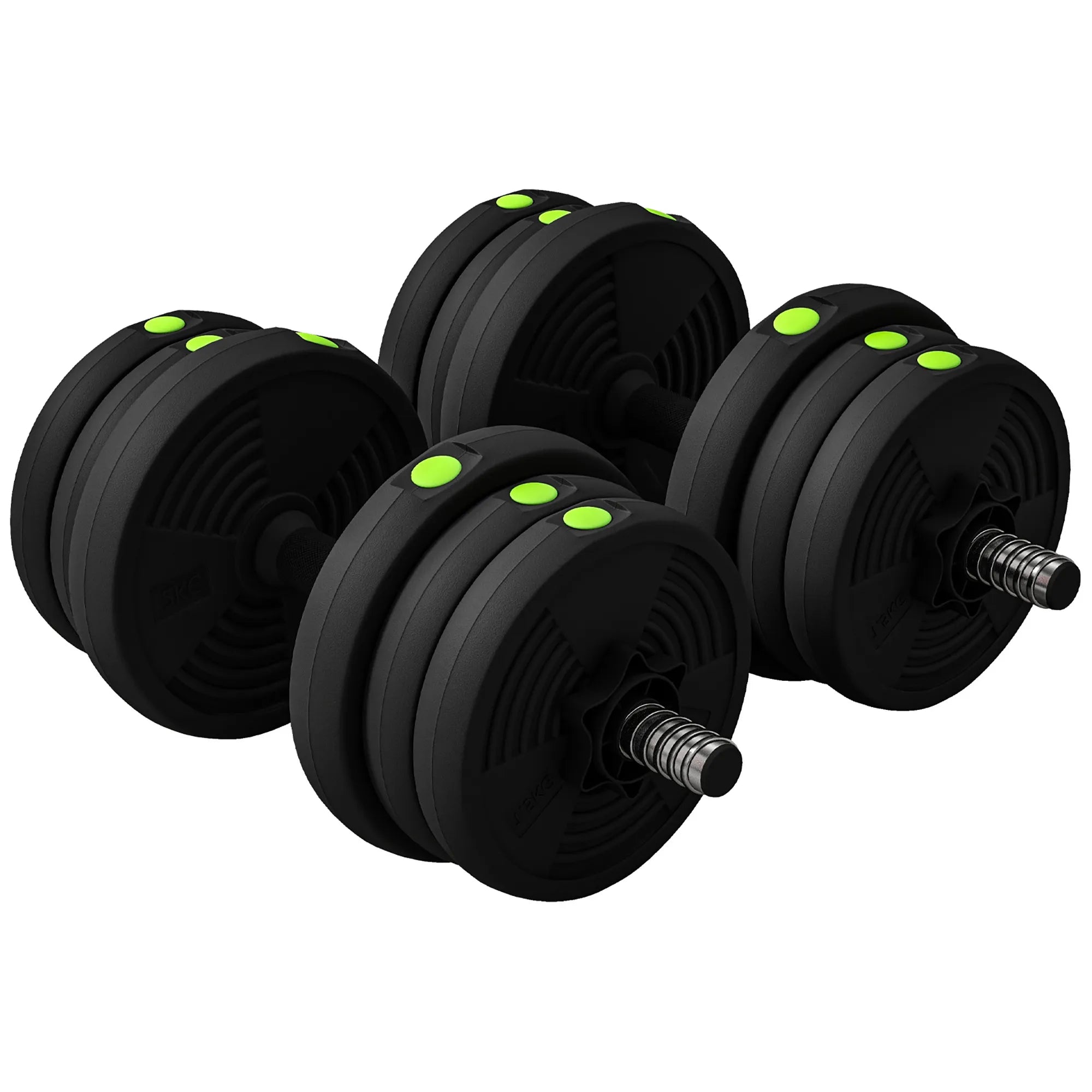 Hantelių rinkinys 2-in-1, 20 kg, sujungiamas į štangą, juodas su žalia