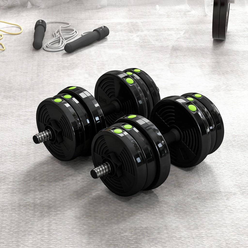 Hantelių rinkinys 2-in-1, 20 kg, sujungiamas į štangą, juodas su žalia