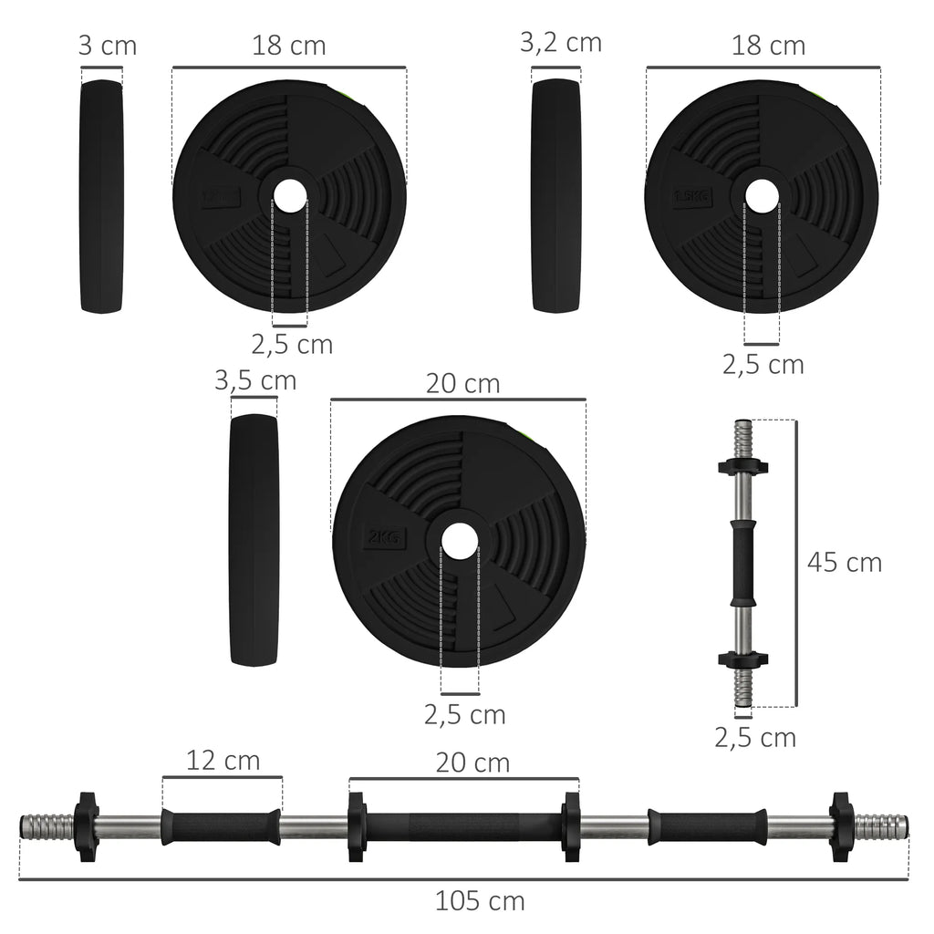 Hantelių rinkinys 2-in-1, 20 kg, sujungiamas į štangą, juodas su žalia