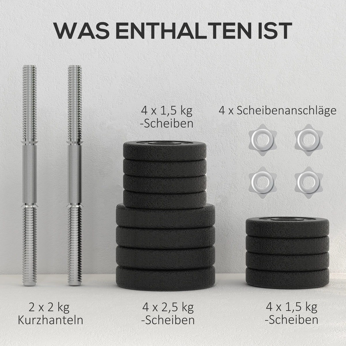 Hantelių rinkinys 25 kg su svoriais, juodas