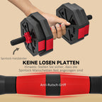 Hantelių rinkinys 4-in-1 komplektas su štanga ir svareliais, 15 kg, raudonas