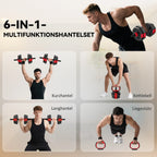 Hantelių rinkinys 4-in-1 komplektas su štanga ir svareliais, 15 kg, raudonas