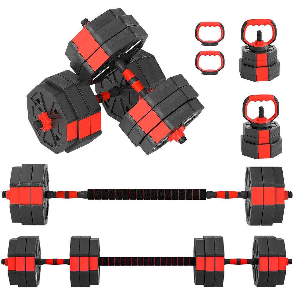 Hantelių rinkinys 6-in-1, reguliuojamas, 30 kg, raudonas