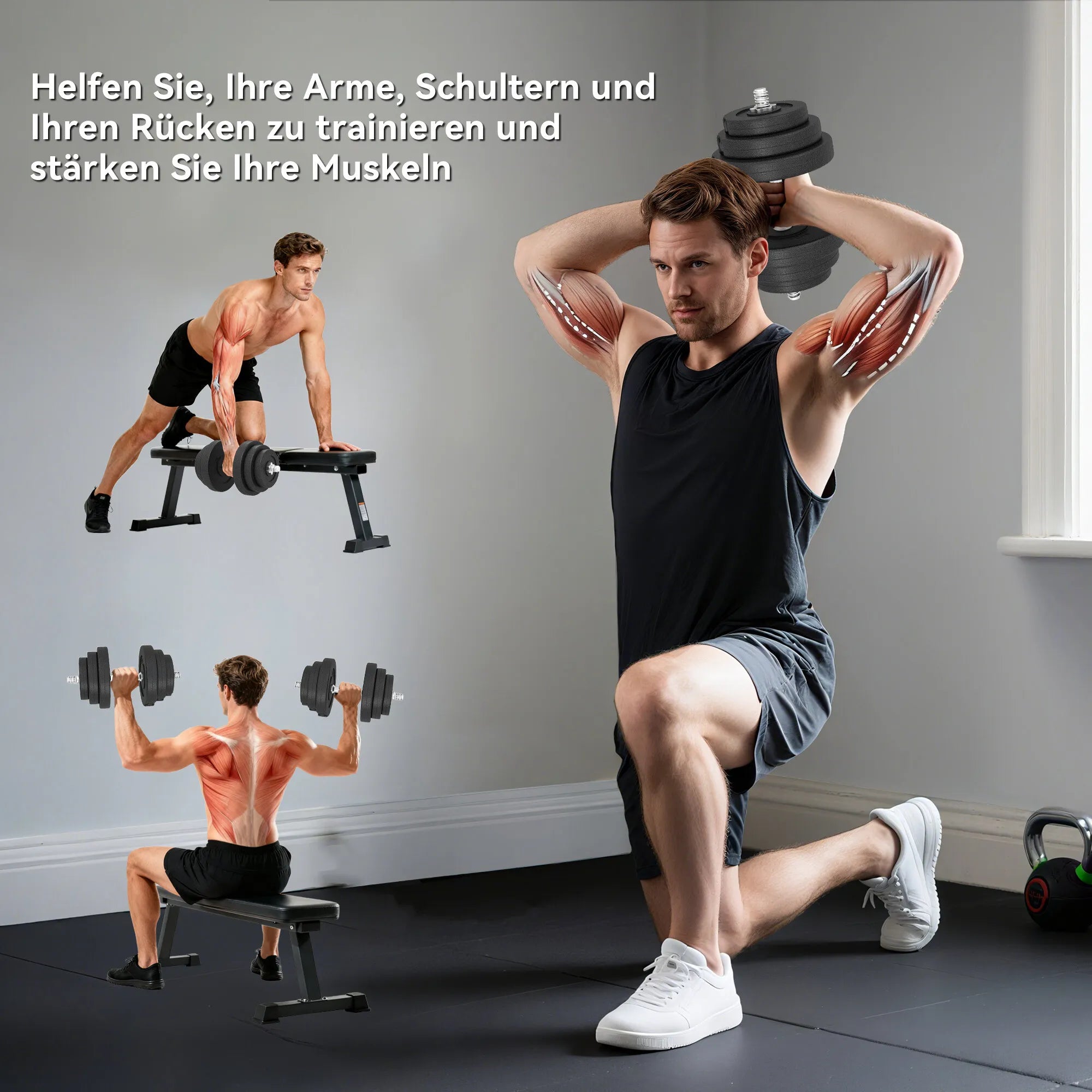 Hantelių rinkinys reguliuojamas 40 kg, juodas