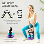 Hantelių rinkinys su stovu, 14 kg, rožinė, šviesiai mėlyna ir violetinė