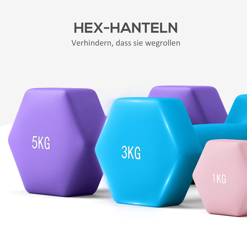Hantelių rinkinys su stovu, 20,5 kg, spalvotas