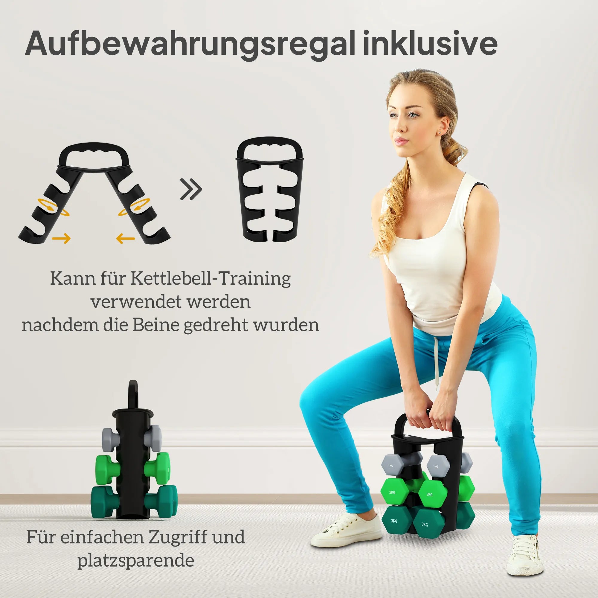 Hantelių rinkinys su stovu 6 vnt. metalo plastiko 1-3 kg
