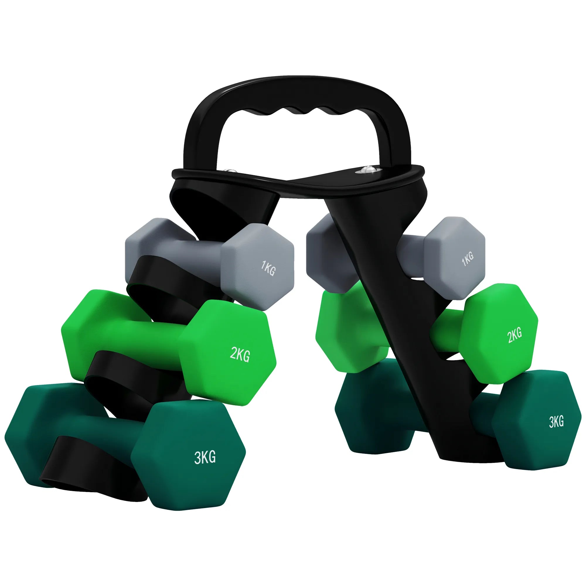 Hantelių rinkinys su stovu 6 vnt. metalo plastiko 1-3 kg
