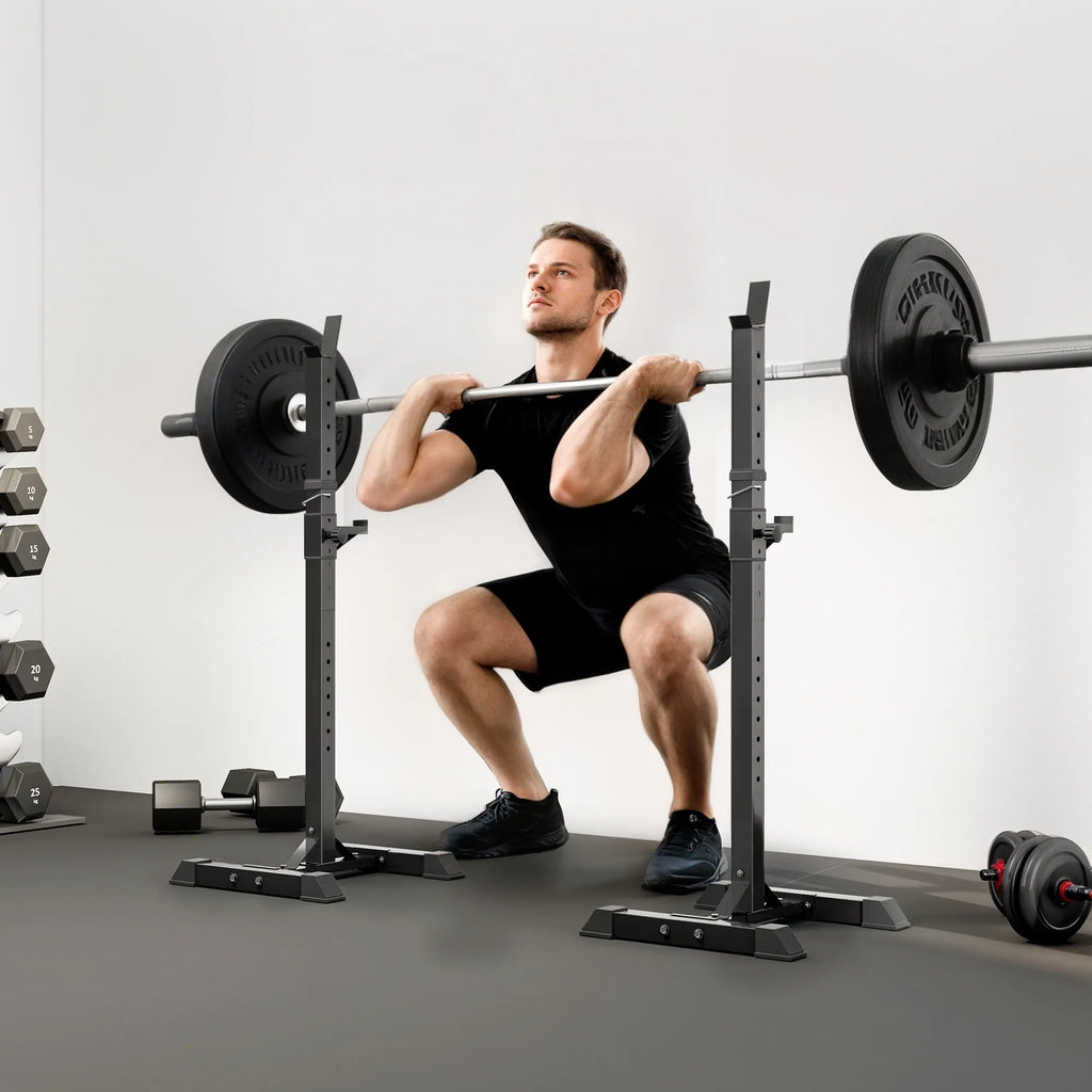 Hantelių stovai, 2 vnt., iki 150 kg, reguliuojamo aukščio, 52 × 48 × 160 cm