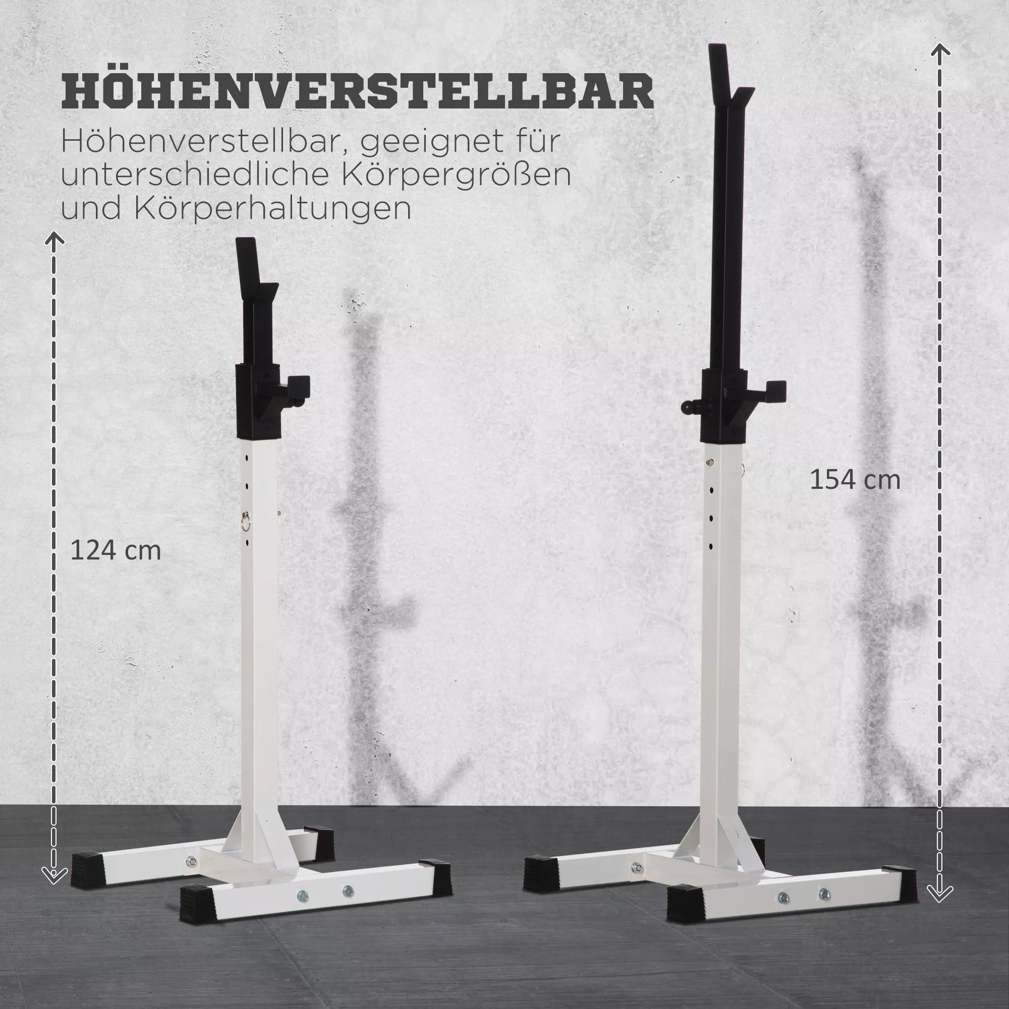 Hantelių stovas 2 vnt., iki 150 kg, reguliuojamas, baltas/juodas