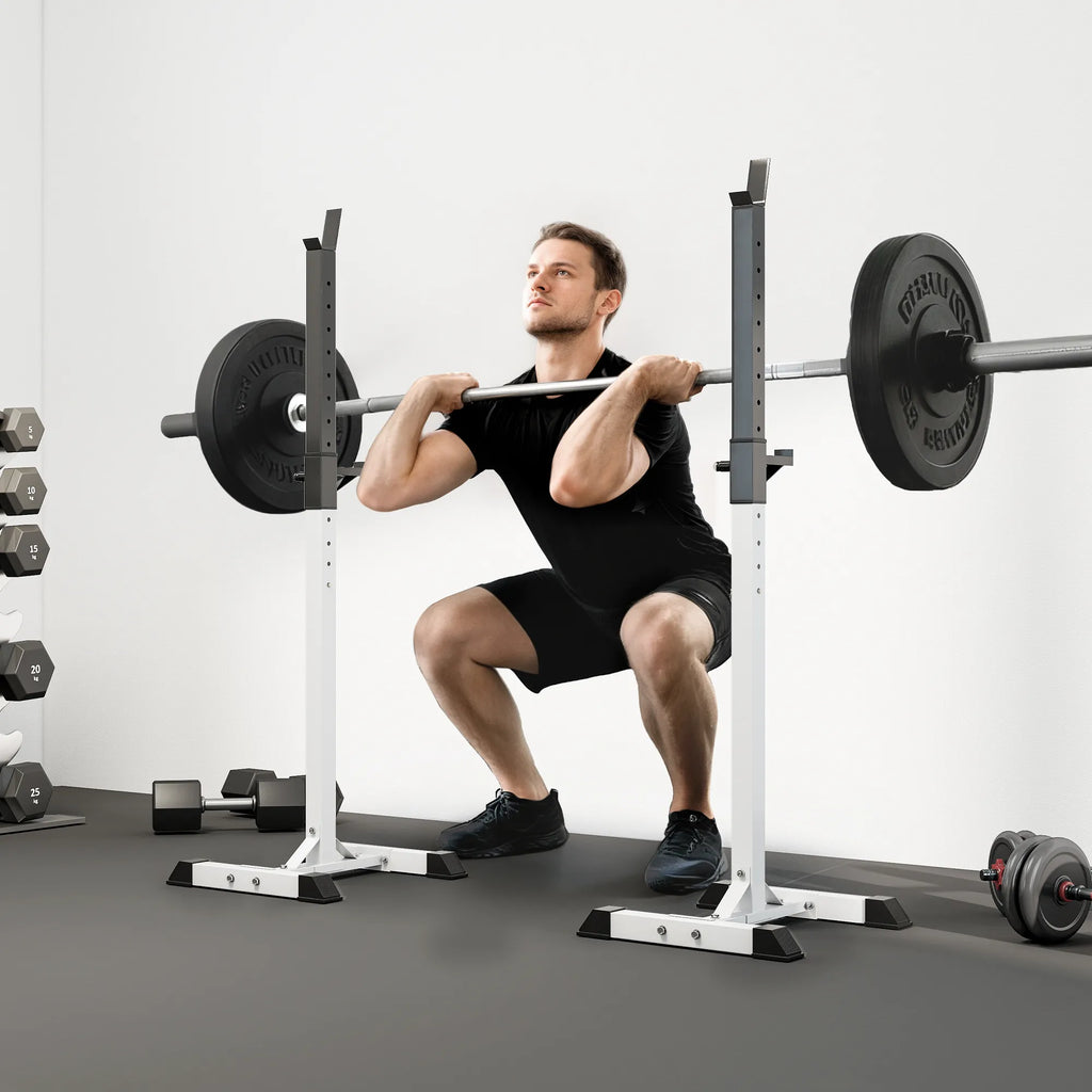 Hantelių stovas 2 vnt., iki 150 kg, reguliuojamas, baltas/juodas