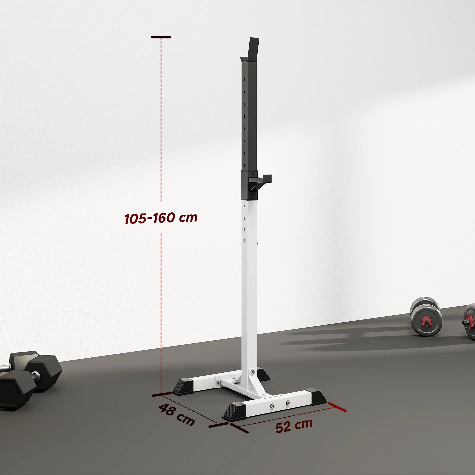 Hantelių stovas 2 vnt., iki 150 kg, reguliuojamas, baltas/juodas