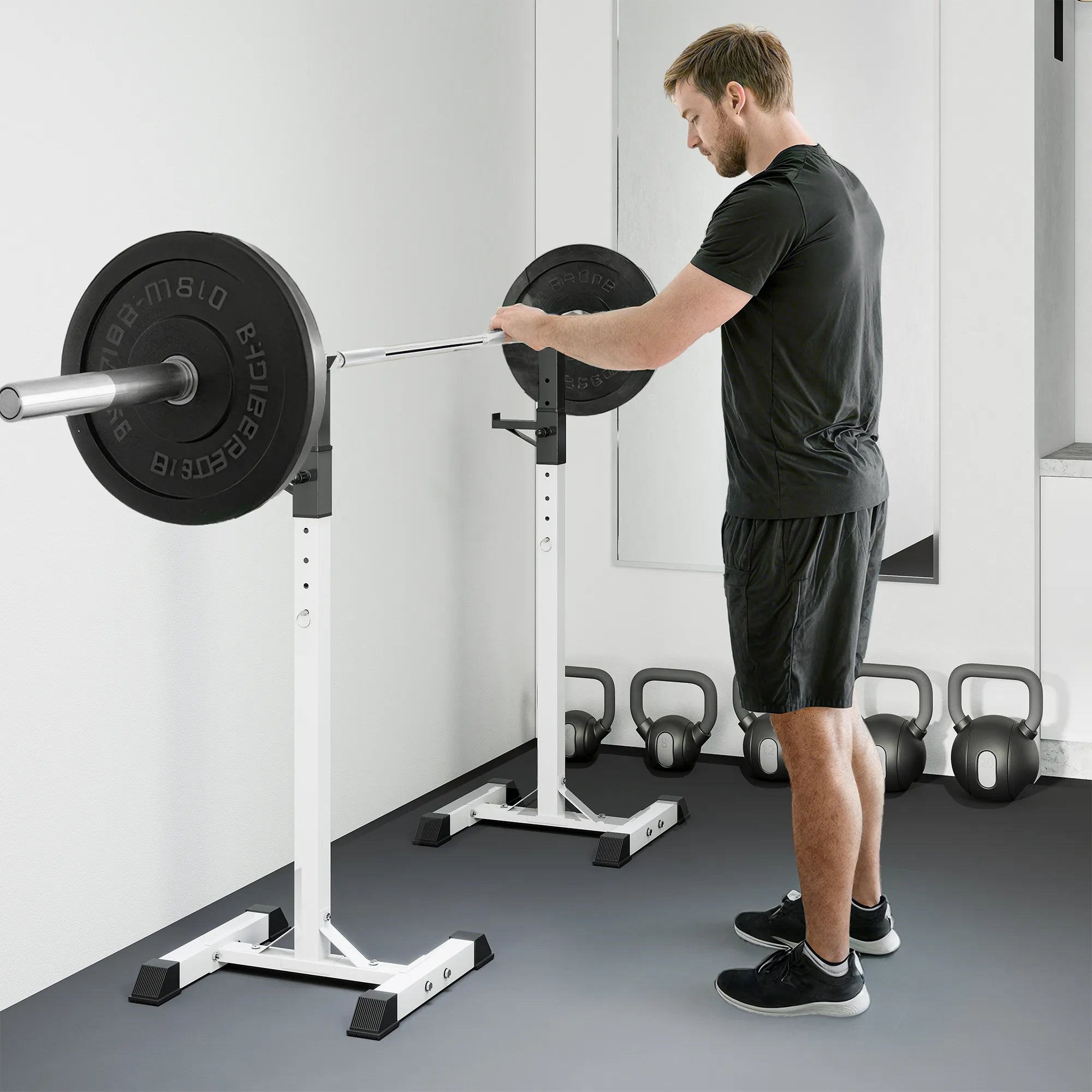 Hantelių stovas 2 vnt., iki 150 kg, reguliuojamas, baltas/juodas