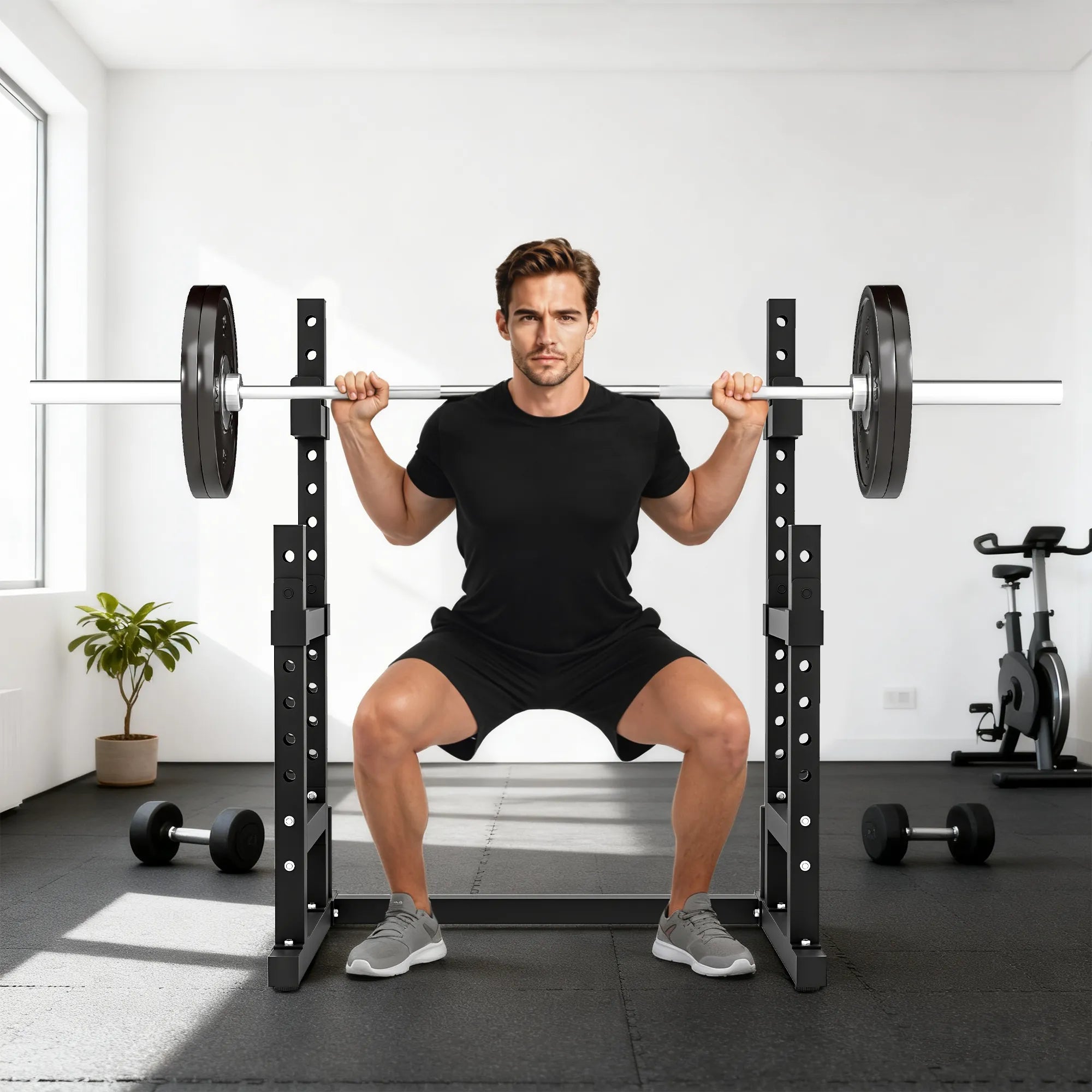 Hantelių stovas dviejų lygių plieninis iki 300 kg juodas