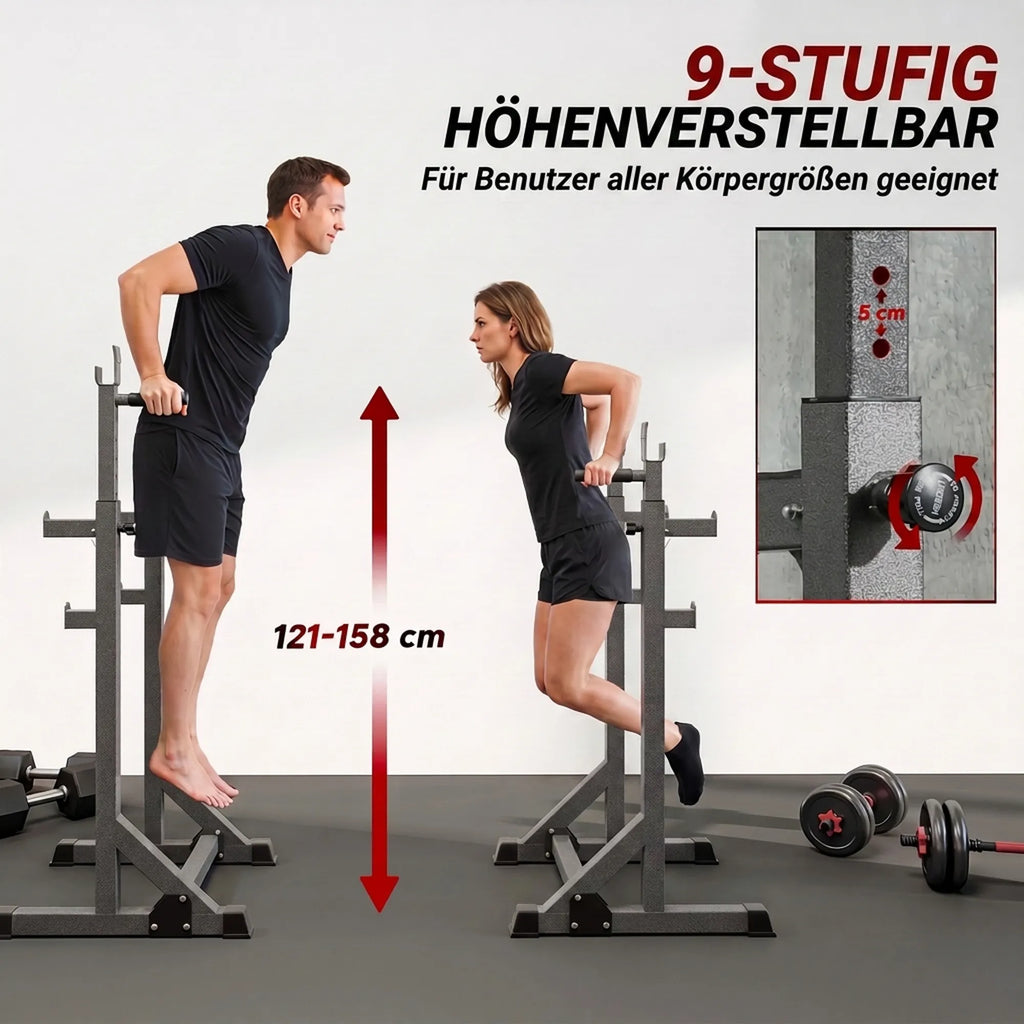 Hantelių stovas, reguliuojamo aukščio ir pločio, iki 150 kg