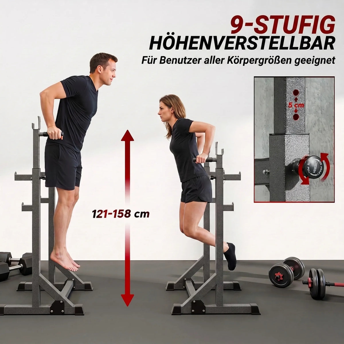 Hantelių stovas, reguliuojamo aukščio ir pločio, iki 150 kg